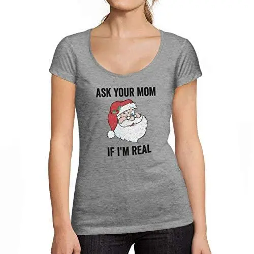 Ultrabasic - Tee-Shirt Femme Col Rond Décolleté Funny Santa Christmas T-Shirt Xmas Gift Ideas Gris Chiné 1