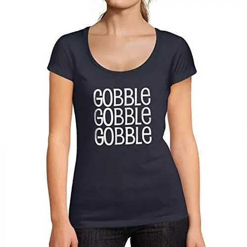 Ultrabasic - Tee-Shirt Femme Col Rond Décolleté Gobble Gobble Letter Casual Fashion French Marine 1