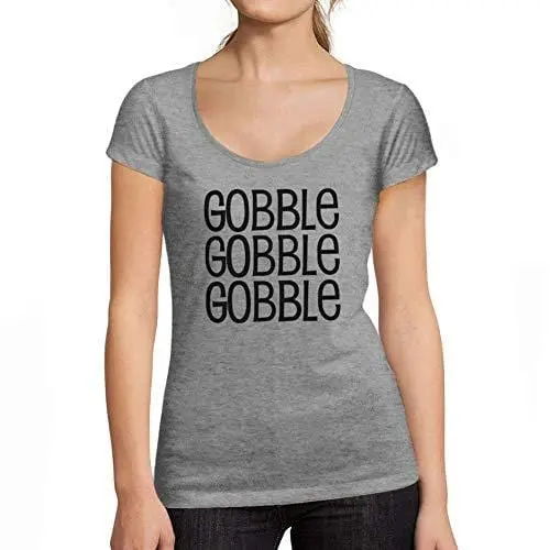 Ultrabasic - Tee-Shirt Femme Col Rond Décolleté Gobble Gobble Letter Casual Fashion Gris Chiné 1