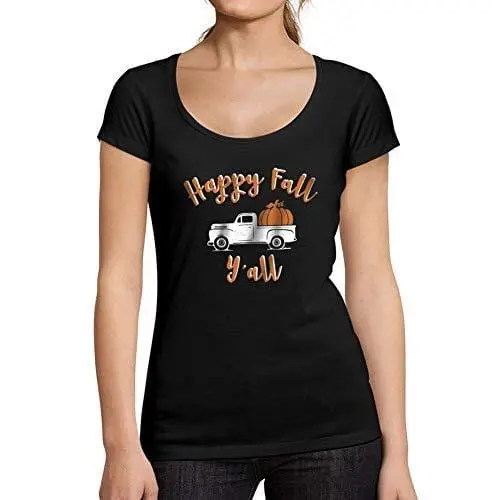 Ultrabasic - Tee-Shirt Femme Col Rond Décolleté Happy Fall Y'all Pumpkin Truck Noir Profond 1