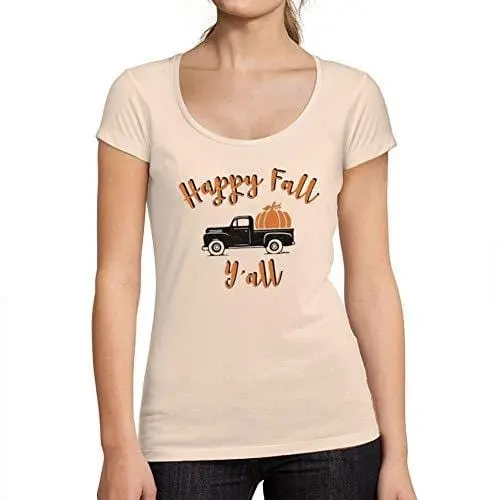 Ultrabasic - Tee-Shirt Femme Col Rond Décolleté Happy Fall Y'all Pumpkin Truck Rose Crémeux 1