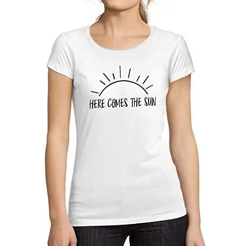 Ultrabasic - Tee-Shirt Femme Col Rond Décolleté Here Comes The Sun Blanc 1