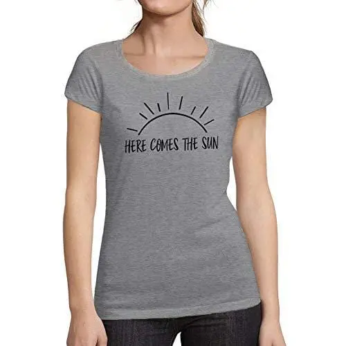 Ultrabasic - Tee-Shirt Femme Col Rond Décolleté Here Comes The Sun Gris Chiné 1