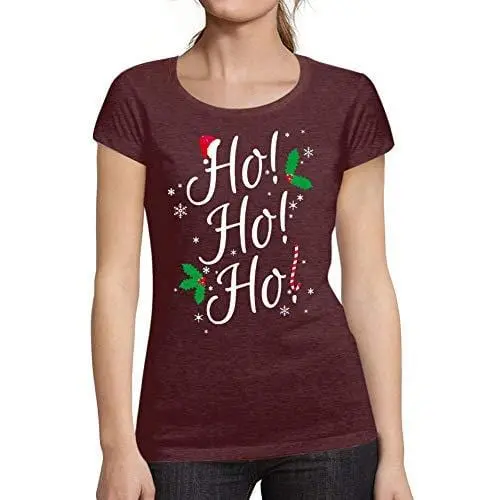 Ultrabasic - Tee-Shirt Femme Col Rond Décolleté Ho Ho Ho Letter Casual Fashion Bordeaux 1