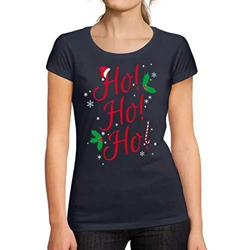 Ultrabasic - Tee-Shirt Femme Col Rond Décolleté Ho Ho Ho Letter Casual Fashion French Marine 1