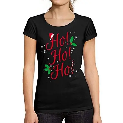 Ultrabasic - Tee-Shirt Femme Col Rond Décolleté Ho Ho Ho Letter Casual Fashion Noir Profond 1