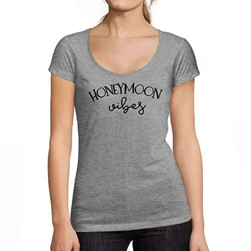 Ultrabasic - Tee-Shirt Femme Col Rond Décolleté Honeymoon Vibe Gris Chiné 1