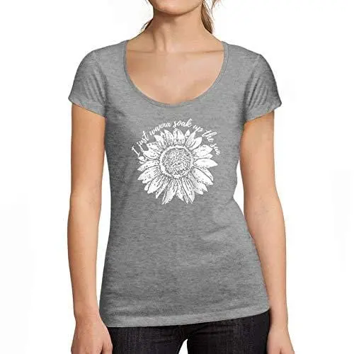 Ultrabasic - Tee-Shirt Femme Col Rond Décolleté I Just Wanna Soak Up The Sun Sunflowergris Chiné 1