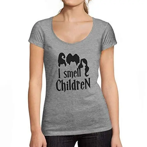 Ultrabasic - Tee-Shirt Femme Col Rond Décolleté I Smell Children Halloween Lettre T-Shirt Imprimé Gris Chiné 1