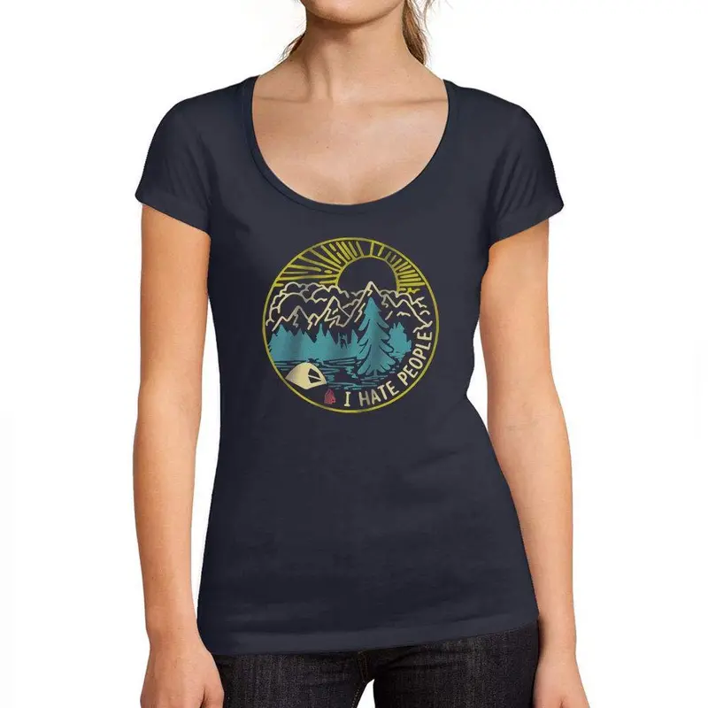 Ultrabasic - Tee-Shirt Femme Col Rond Décolleté Je Déteste Les Gens French Marine 1