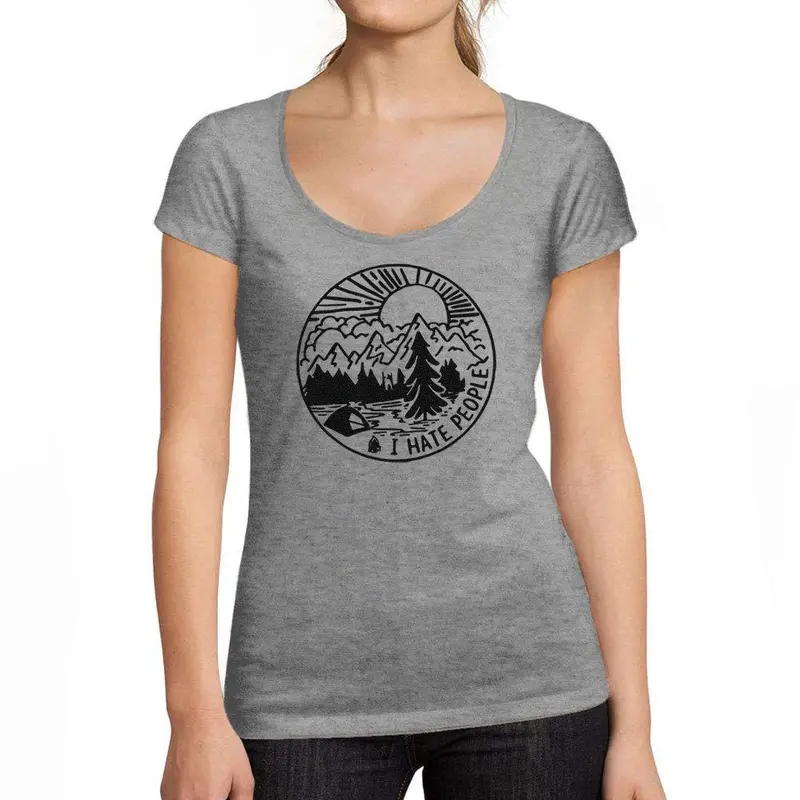 Ultrabasic - Tee-Shirt Femme Col Rond Décolleté Je Déteste Les Gens Gris Chiné 1