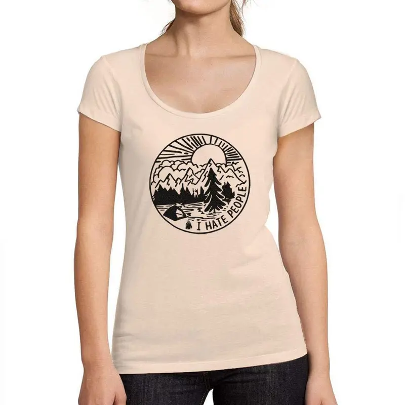 Ultrabasic - Tee-Shirt Femme Col Rond Décolleté Je Déteste Les Gens Rose Crémeux 1