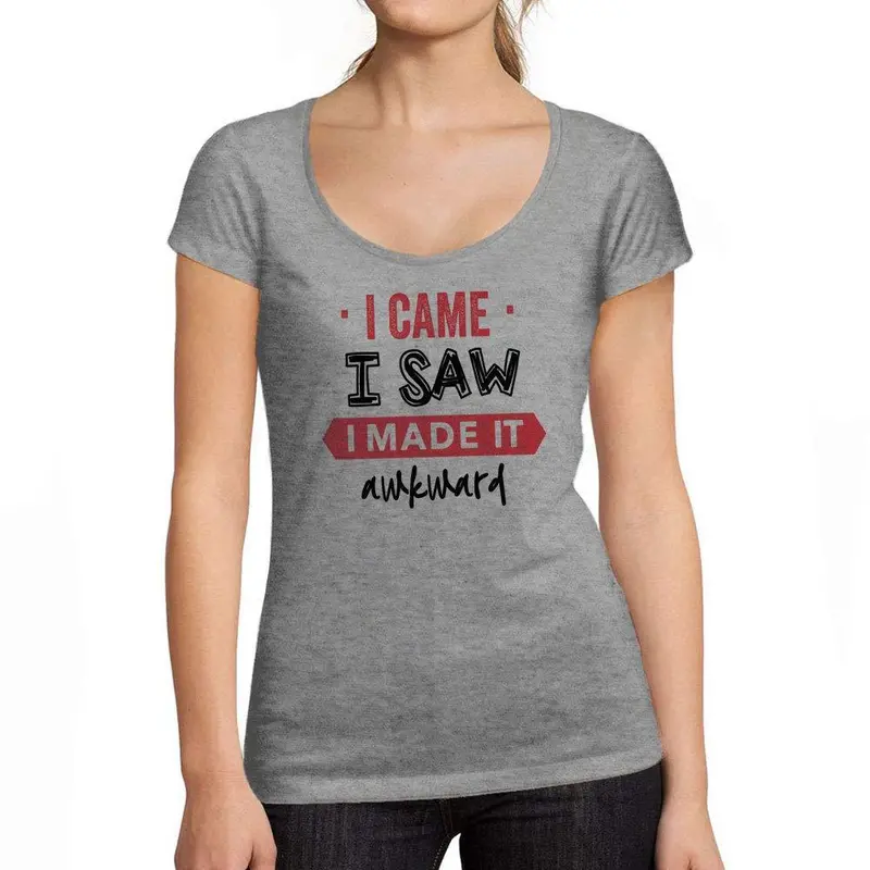 Ultrabasic - Tee-Shirt Femme Col Rond Décolleté Je Suis Venu J'ai Vu Que Je L'ai Rendu Maladroit Imprimé Lettres Gris Chiné 1