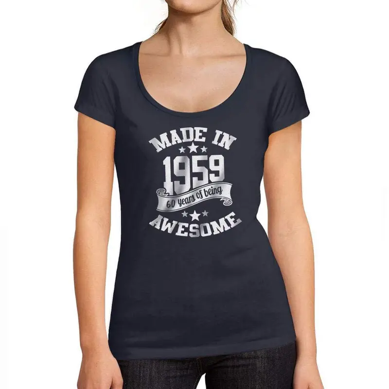 Ultrabasic - Tee-Shirt Femme Col Rond Décolleté Made In 1959 60Th Birthday French Marine 1