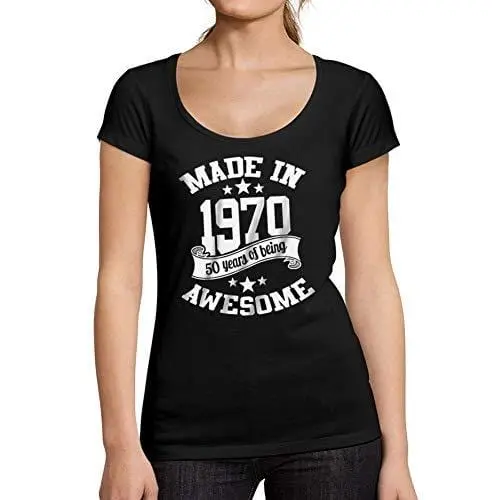 Ultrabasic - Tee-Shirt Femme Col Rond Décolleté Made In 1970 Idée Cadeau T-Shirt Pour Le 50E Anniversaire Noir Profond 1