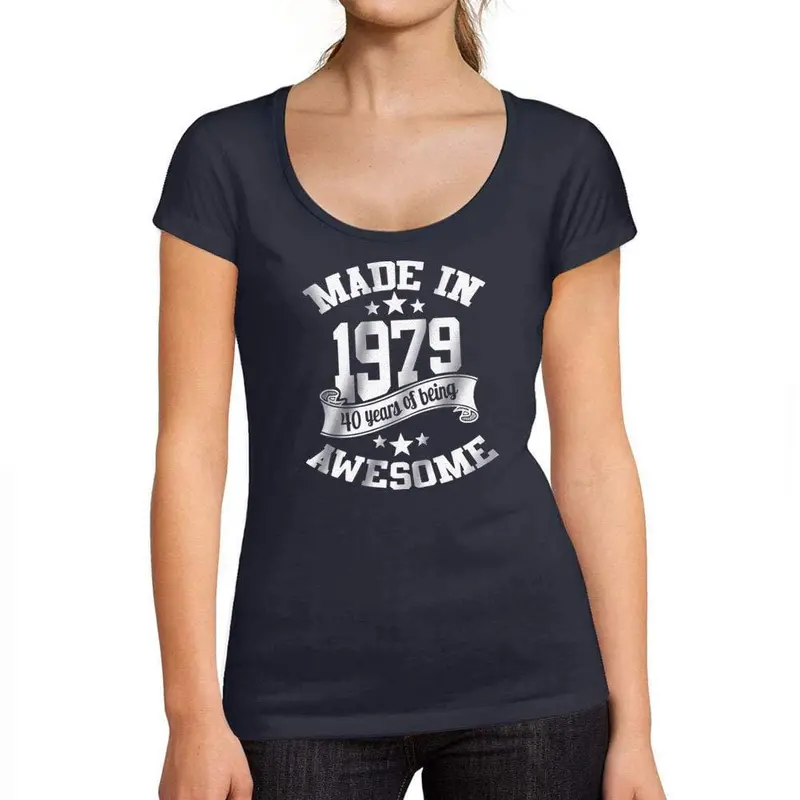Ultrabasic - Tee-Shirt Femme Col Rond Décolleté Made In 1979 40Th Birthday French Marine 1