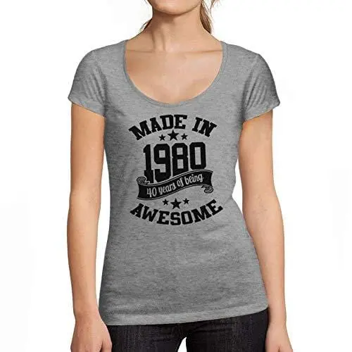 Ultrabasic - Tee-Shirt Femme Col Rond Décolleté Made In 1980 Idée Cadeau T-Shirt Pour Le 40E Anniversaire Gris Chiné 1