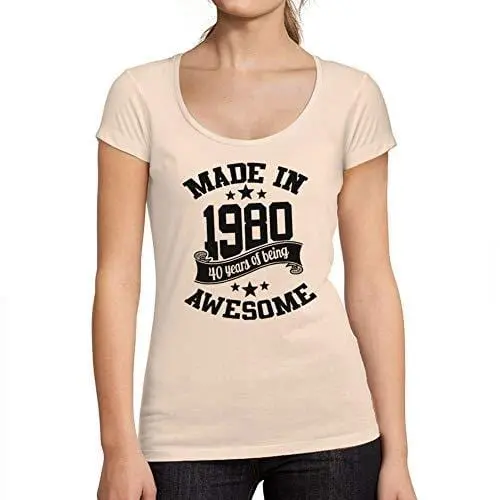 Ultrabasic - Tee-Shirt Femme Col Rond Décolleté Made In 1980 Idée Cadeau T-Shirt Pour Le 40E Anniversaire Rose Crémeux 1