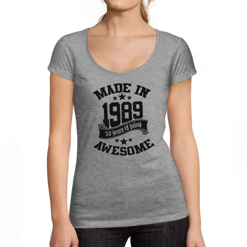 Ultrabasic - Tee-Shirt Femme Col Rond Décolleté Made In 1989 30Th Birthday Gris Chiné 1