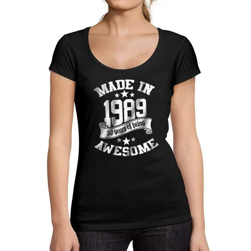 Ultrabasic - Tee-Shirt Femme Col Rond Décolleté Made In 1989 30Th Birthday Noir Profond 1