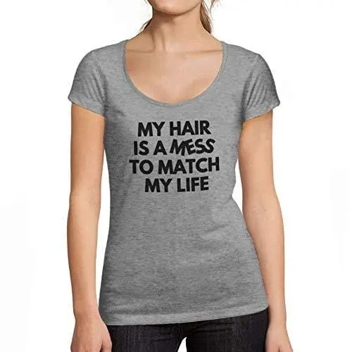 Ultrabasic - Tee-Shirt Femme Col Rond Décolleté My Hair Is A Messgris Chiné 1