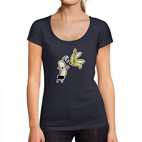 Ultrabasic - Tee-Shirt Femme Col Rond Décolleté Peeled Banana Funny French Marine 1