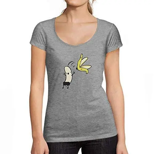 Ultrabasic - Tee-Shirt Femme Col Rond Décolleté Peeled Banana Funny Gris Chiné 1