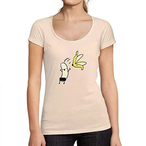 Ultrabasic - Tee-Shirt Femme Col Rond Décolleté Peeled Banana Funny Rose Crémeux 1