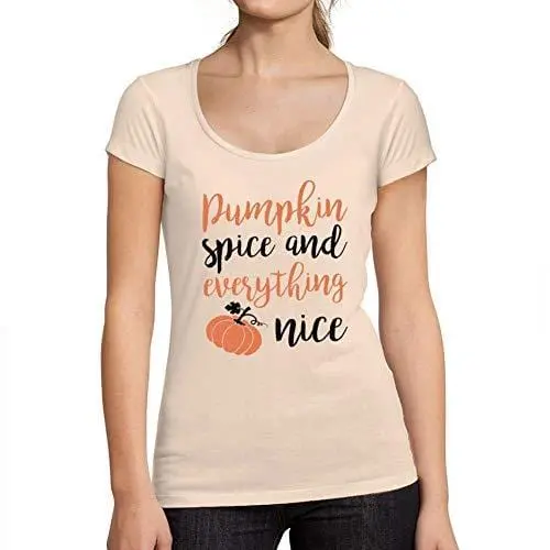 Ultrabasic - Tee-Shirt Femme Col Rond Décolleté Pumpkin Spice And Everythingrose Crémeux 1