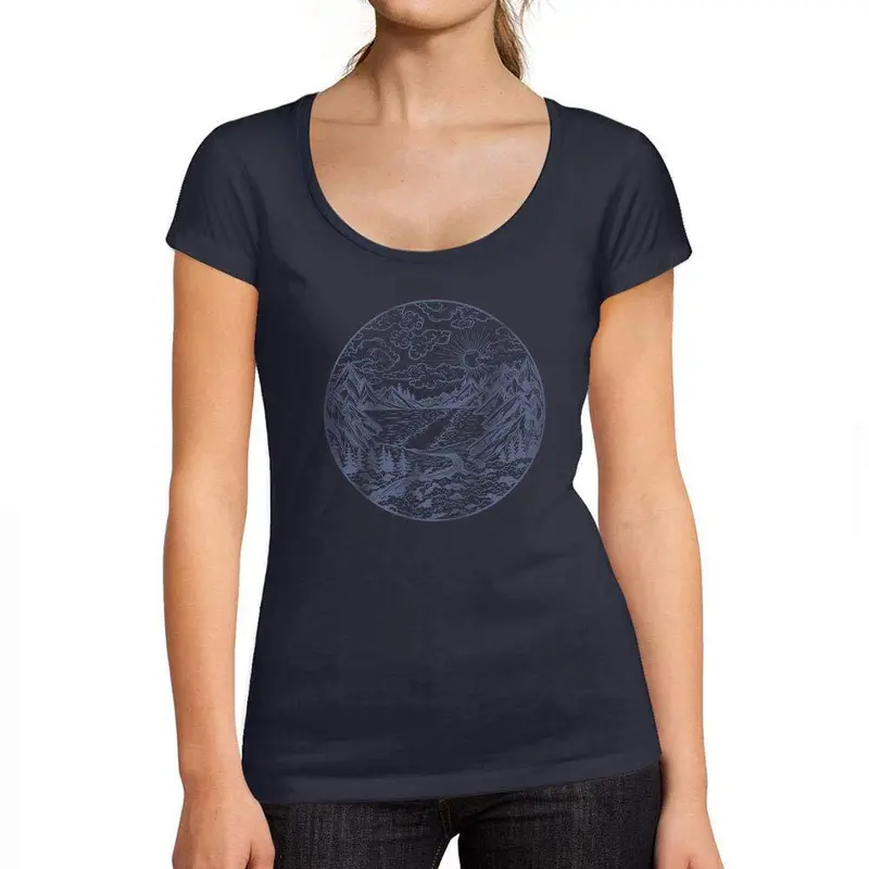 Ultrabasic - Tee-Shirt Femme Col Rond Décolleté Rivière Montagne Et Forêt French Marine 1