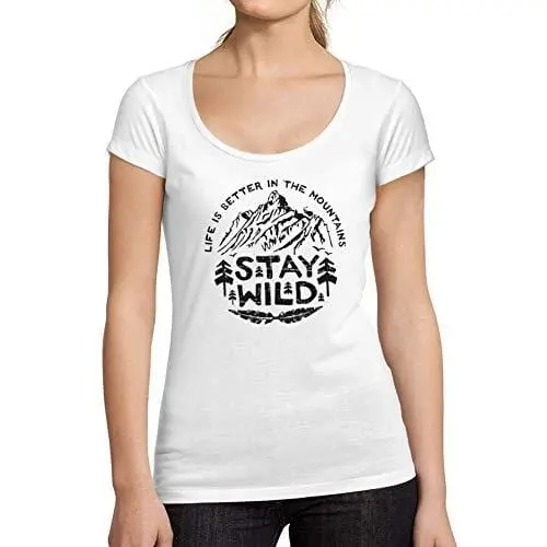 Ultrabasic - Tee-Shirt Femme Col Rond Décolleté Stay Wild Blanc 1