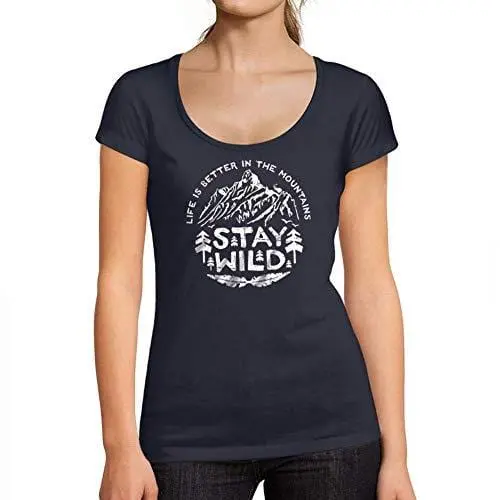 Ultrabasic - Tee-Shirt Femme Col Rond Décolleté Stay Wild French Marine 1