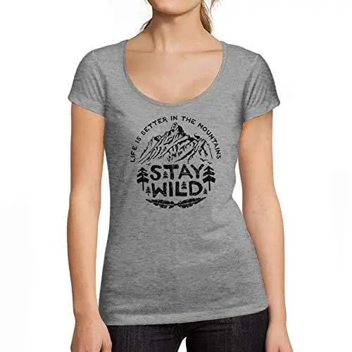 Ultrabasic - Tee-Shirt Femme Col Rond Décolleté Stay Wild Gris Chiné 1