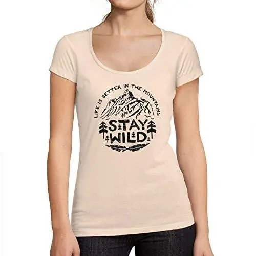 Ultrabasic - Tee-Shirt Femme Col Rond Décolleté Stay Wild Rose Crémeux 1