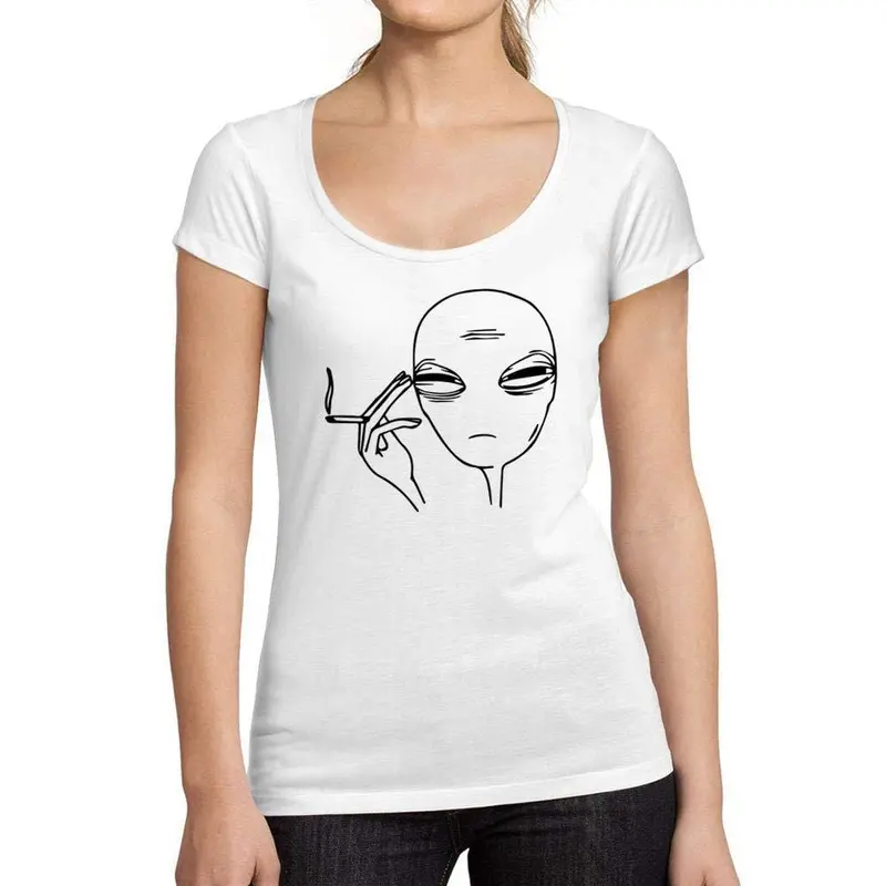 Ultrabasic - Tee-Shirt Femme Col Rond Décolleté Stoned Alien Blanc 1