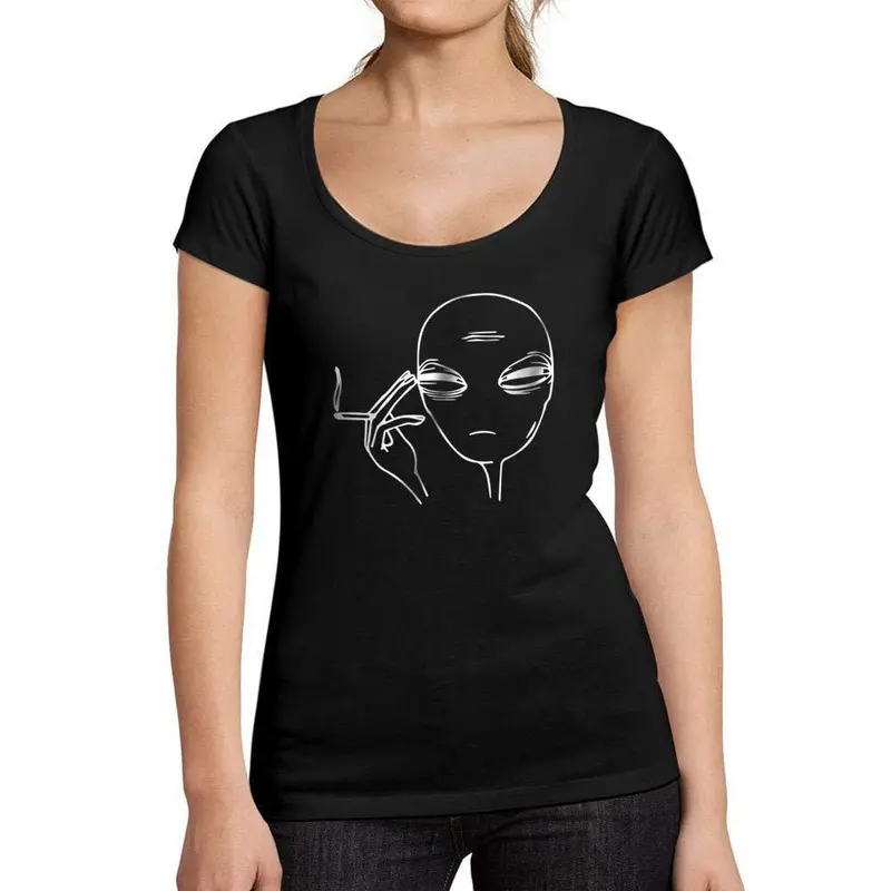 Ultrabasic - Tee-Shirt Femme Col Rond Décolleté Stoned Alien Noir Profond 1