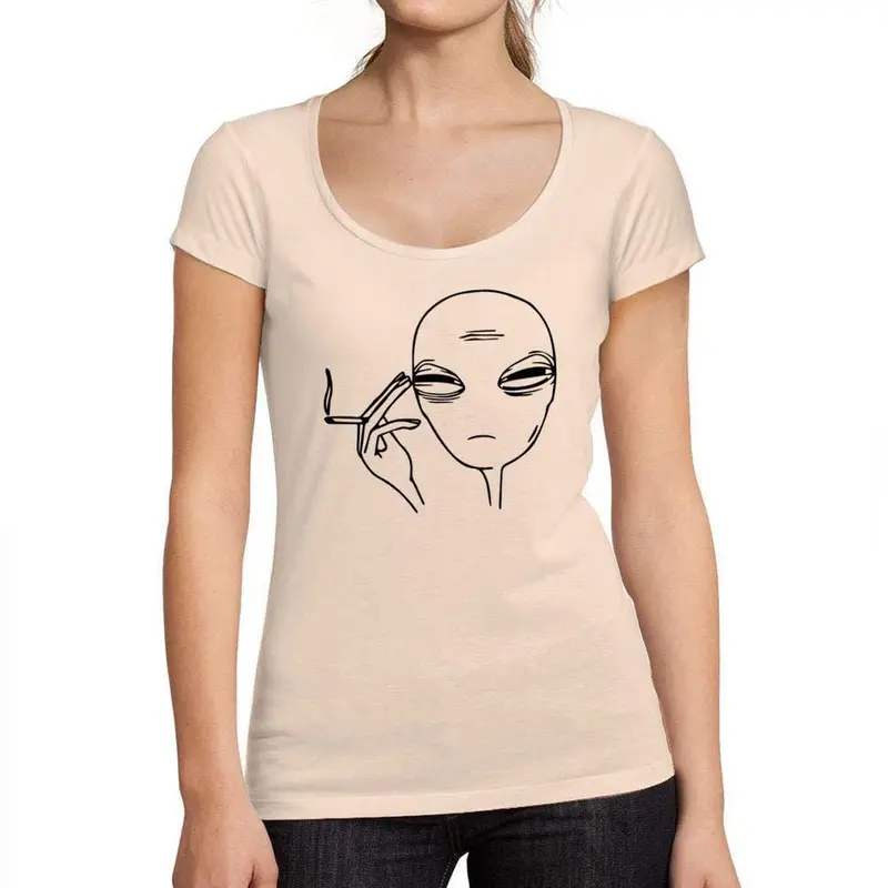 Ultrabasic - Tee-Shirt Femme Col Rond Décolleté Stoned Alien Rose Crémeux 1
