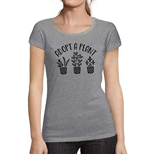 Ultrabasic - Tee-Shirt Femme Manches Courtes Adopt A Plant Gris Chiné 1