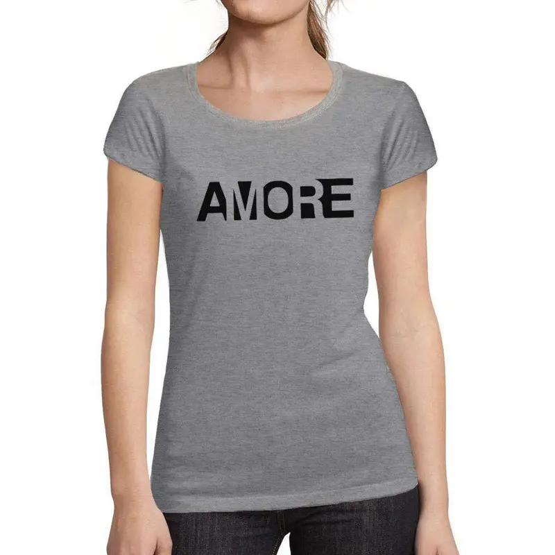 Ultrabasic - Tee-Shirt Femme Manches Courtes Amore Imprimées Noir Lettres Gris Chiné 1