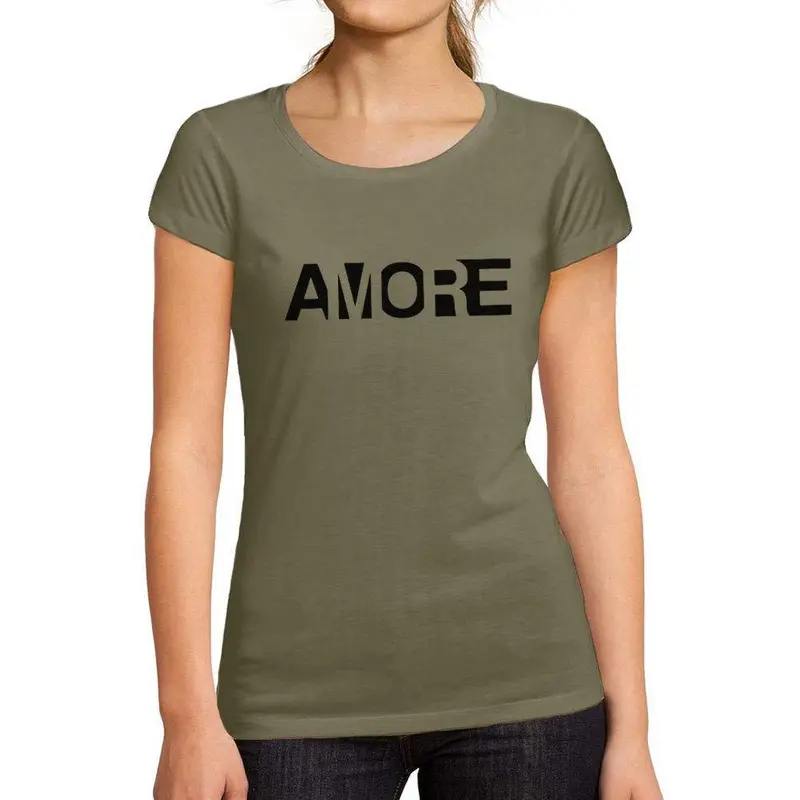 Ultrabasic - Tee-Shirt Femme Manches Courtes Amore Imprimées Noir Lettres Kaki 1