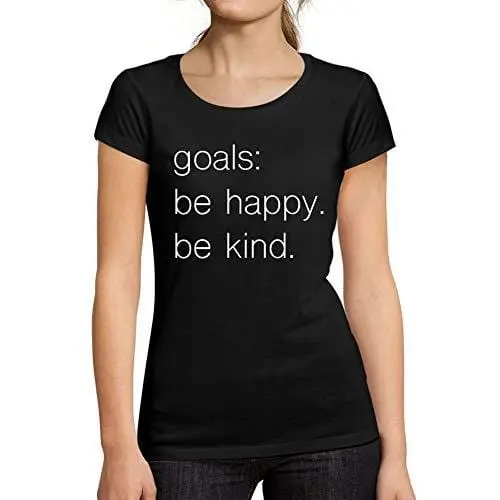 Ultrabasic - Tee-Shirt Femme Manches Courtes Be Kind Happy Noir Profond 1