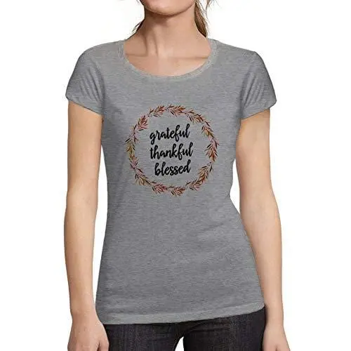 Ultrabasic - Tee-Shirt Femme Manches Courtes Grateful Thankful Blessed Cadeau Idées Tee Gris Chiné 1