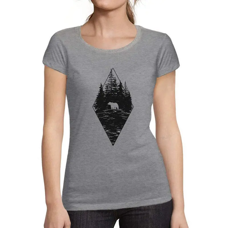 Ultrabasic - Tee-Shirt Femme Manches Courtes Ours De La Forêt Gris Chiné 1