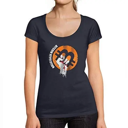 Ultrabasic - Tee-Shirt Femme Manches Courtes Révolution Bitcoin T-Shirt Hodl Btc Crypto Commerçants Cadeau Imprimé Tée-Shirt French Marine 1