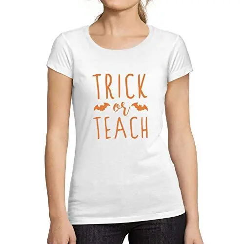 Ultrabasic - Tee-Shirt Femme Manches Courtes Trick Or Teach T-Shirt Halloween Occasionnel Mignon Halloween Blanco 1