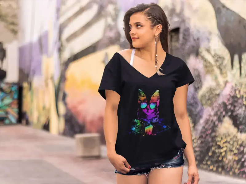 Ultrabasic Women's Funny Cat T-Shirt - Dj Cat - Birthday Gift For Cat Owners 1