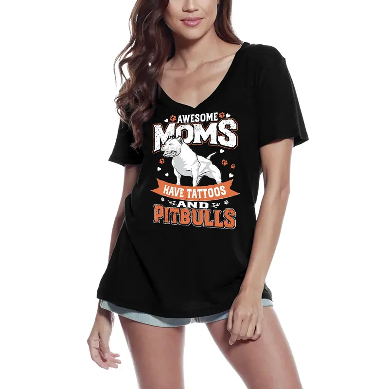 Ultrabasic Women's Graphic T-Shirt Awesome Moms Have Tattoos And Pitbulls - Funny Quote 3