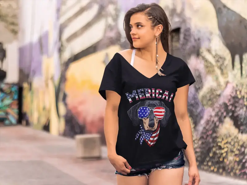 Ultrabasic Women's Graphic T-Shirt Merica - Us Cute Dog Shirt - American Flag 1