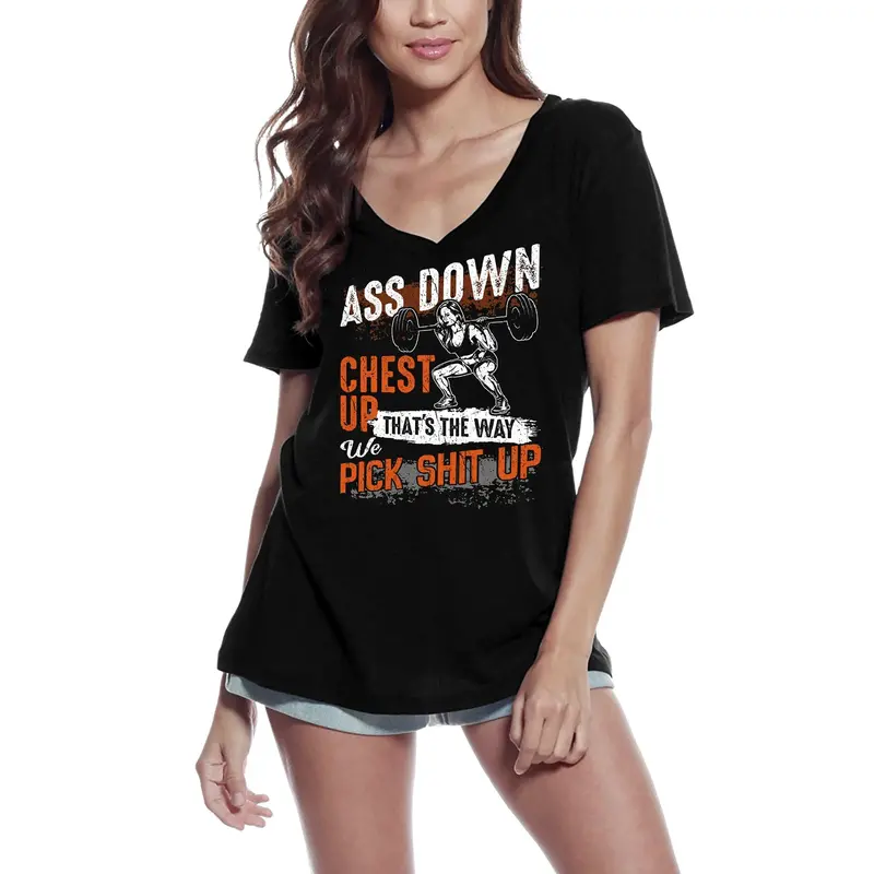Ultrabasic Women's Gym T-Shirt Ass Down Chest Up - Motivational Fitness Slogan Shirt 1