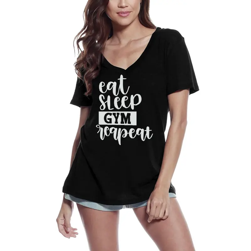 Ultrabasic Women's Novelty T-Shirt Eat Sleep Gym Repeat - Funny Gym Tee Shirt 2